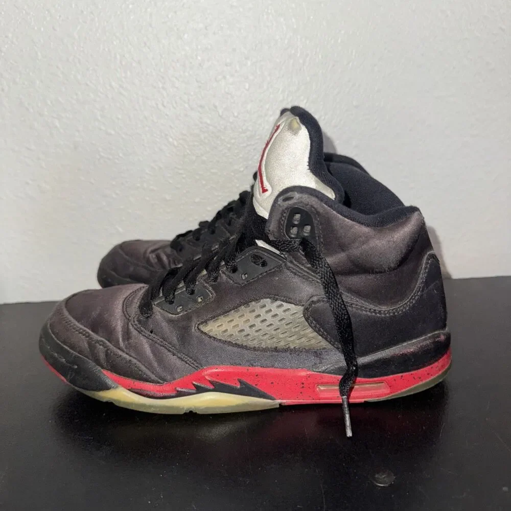 Nike Air Jordan 5 Satin Bred Black Red Size 6Y  / Women's 7.5 Sneakers